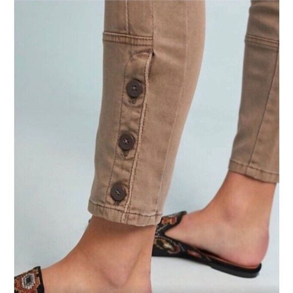 By Anthropologie Ona Skinny Leg Utility  Cropped Ankle Buttons Pants Size 30 Tan - Picture 2 of 6
